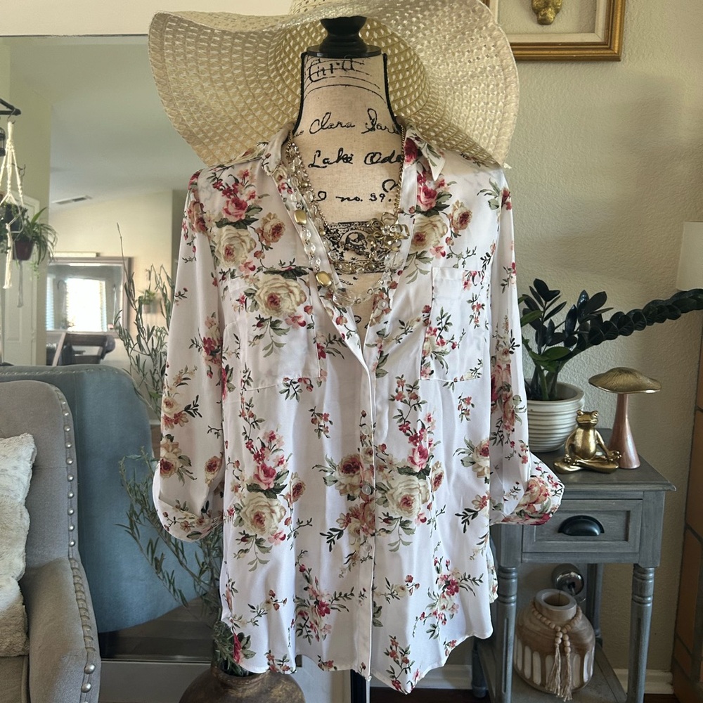 Iz Byer Floral Button-Up Blouse